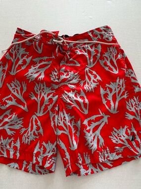 NAUTICA Red Coral Reef Print Men's Swim Trunks - Size L.